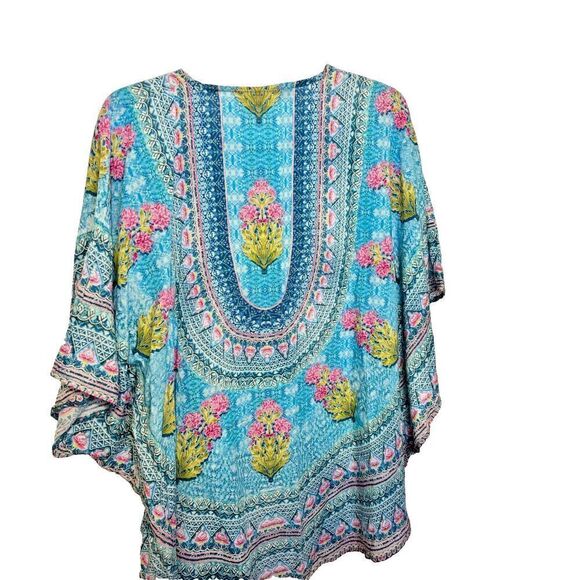 Tolani Collection Womens Multicolor Floral Narissa Printed Woven Caftan Tunic L - Picture 5 of 12